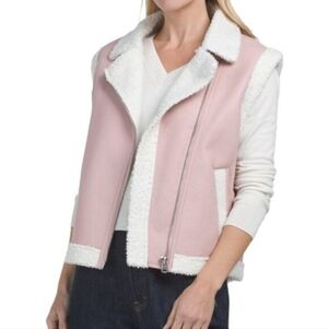 *NWT* LOVE TREE Vegan Leather Light Pink Sherpa Lining Vest Size SMALL